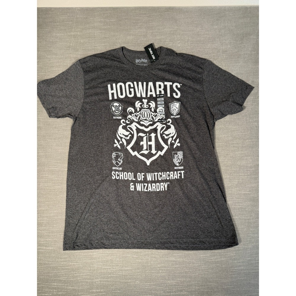 Harry Potter Hogwarts Crest T-Shirt Mens XL Hot Topic Charcoal Grey Graphic Tee